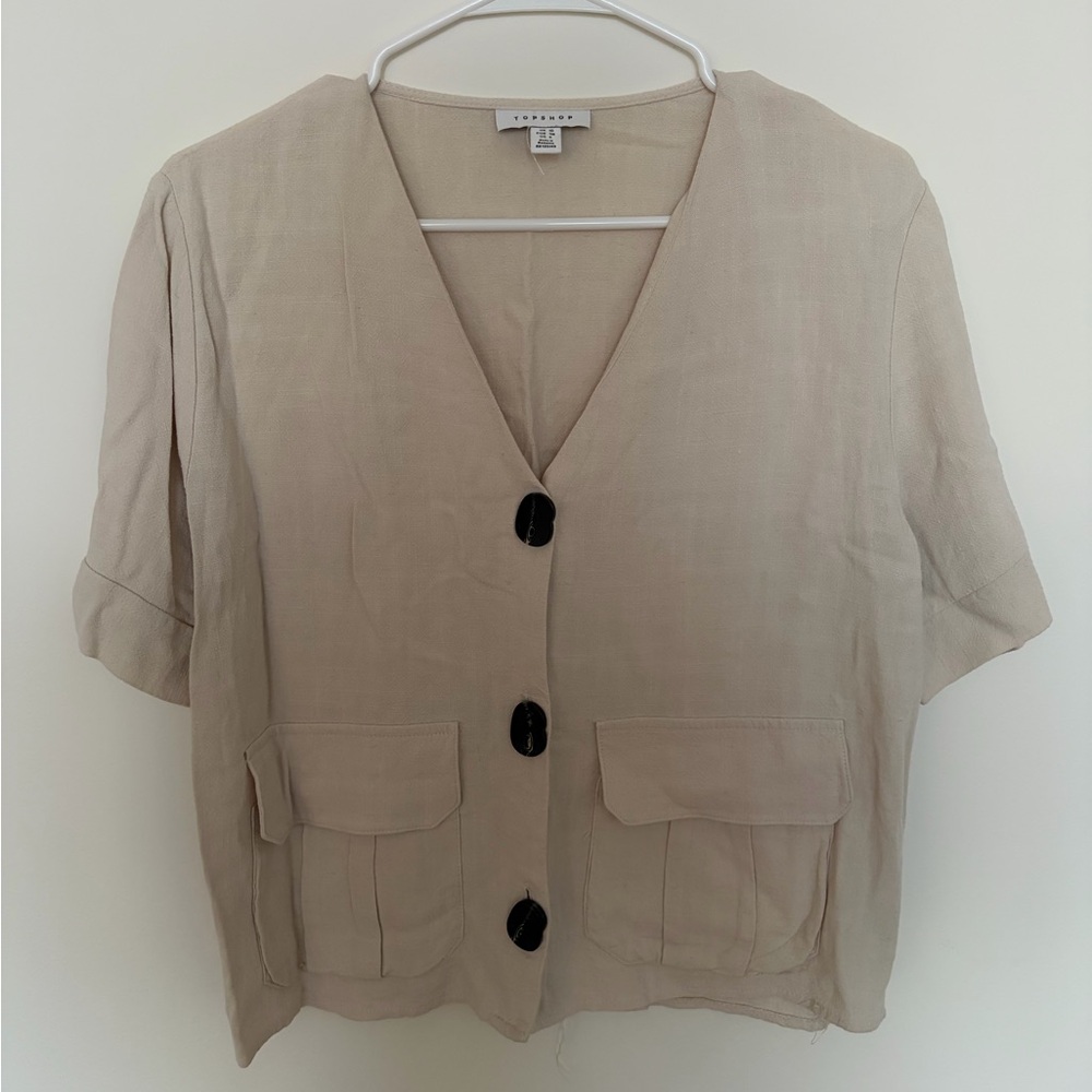 Topshop Beige Button-Up Blouse